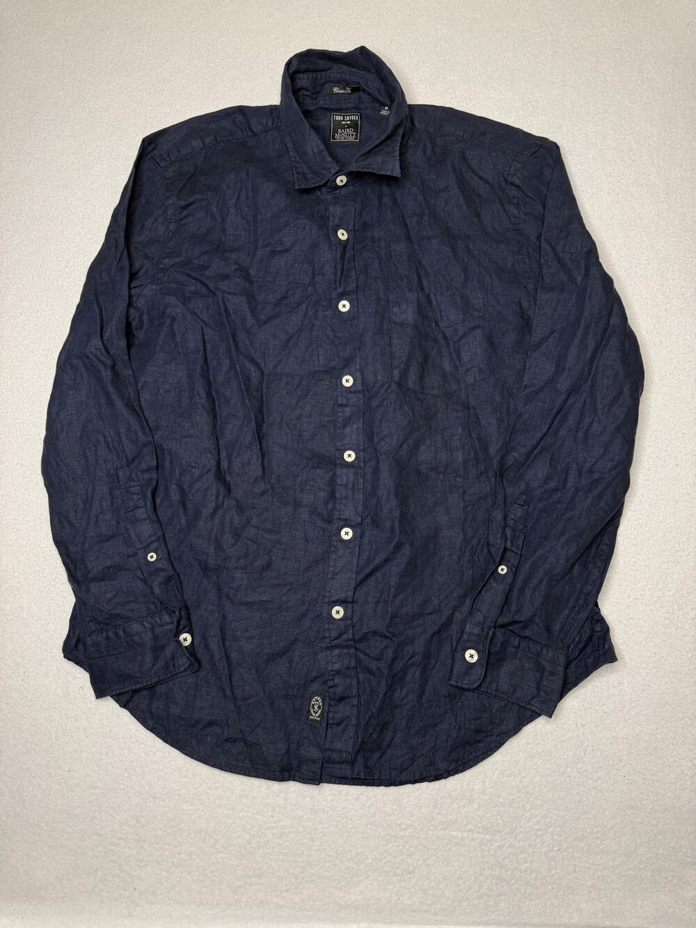 Todd Snyder x Baird McNutt Irish Linen Shirt Navy Classic Fit Men M